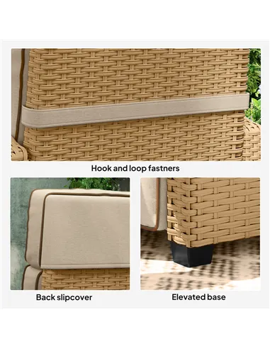 Outsunny 145° Reclining Rattan Armchair, with Footrest - Khaki/Beige