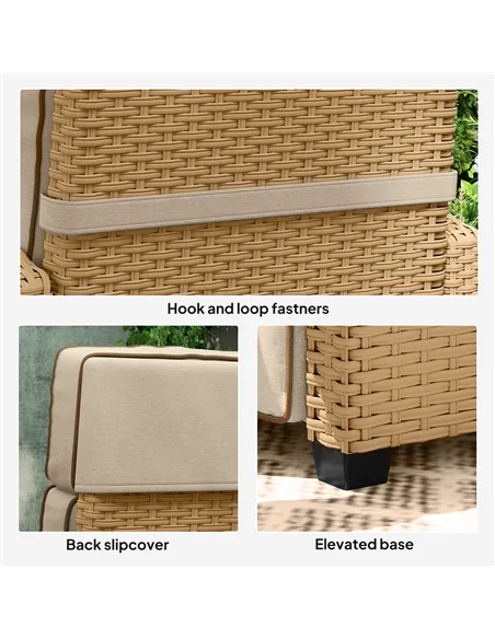 Outsunny 145° Reclining Rattan Armchair, with Footrest - Khaki/Beige