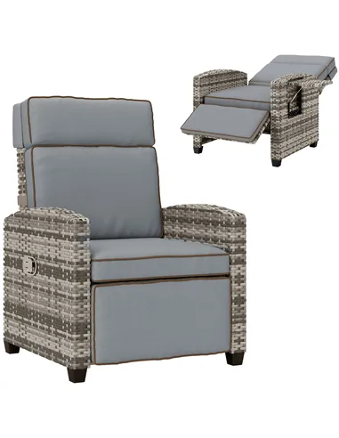 Outsunny 145° Reclining Rattan Armchair, with Footrest - Mixed Grey/Grey