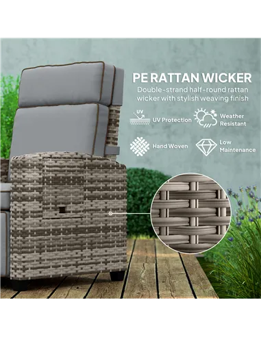 Outsunny 145° Reclining Rattan Armchair, with Footrest - Mixed Grey/Grey