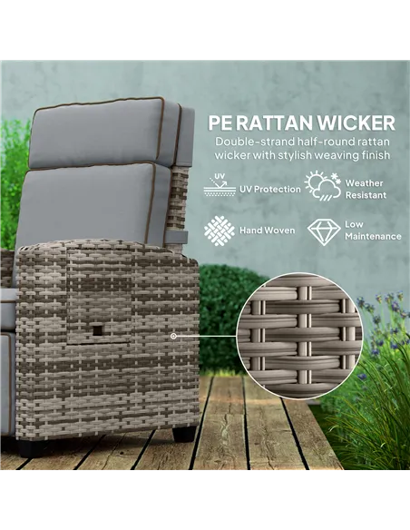 Outsunny 145° Reclining Rattan Armchair, with Footrest - Mixed Grey/Grey