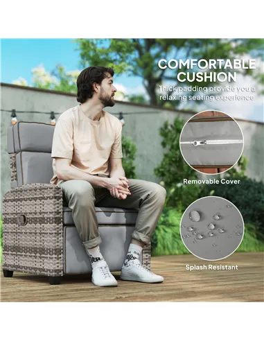 Outsunny 145° Reclining Rattan Armchair, with Footrest - Mixed Grey/Grey