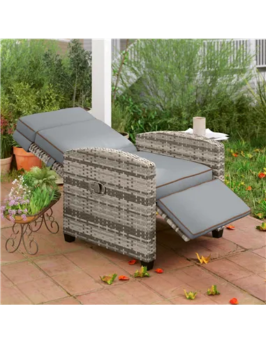 Outsunny 145° Reclining Rattan Armchair, with Footrest - Mixed Grey/Grey