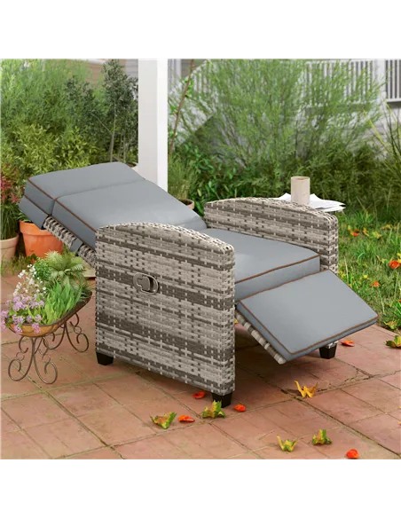 Outsunny 145° Reclining Rattan Armchair, with Footrest - Mixed Grey/Grey