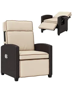 Outsunny 145° Reclining Rattan Armchair, with Footrest - Brown/Khaki