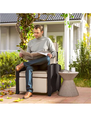 Outsunny 145° Reclining Rattan Armchair, with Footrest - Brown/Khaki