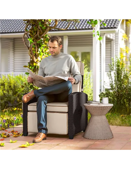Outsunny 145° Reclining Rattan Armchair, with Footrest - Brown/Khaki