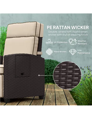 Outsunny 145° Reclining Rattan Armchair, with Footrest - Brown/Khaki