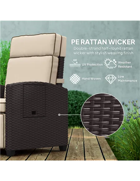 Outsunny 145° Reclining Rattan Armchair, with Footrest - Brown/Khaki
