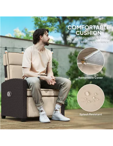 Outsunny 145° Reclining Rattan Armchair, with Footrest - Brown/Khaki
