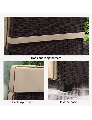 Outsunny 145° Reclining Rattan Armchair, with Footrest - Brown/Khaki