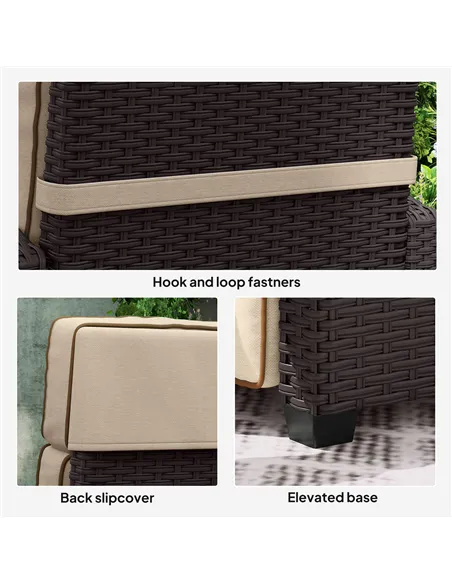 Outsunny 145° Reclining Rattan Armchair, with Footrest - Brown/Khaki