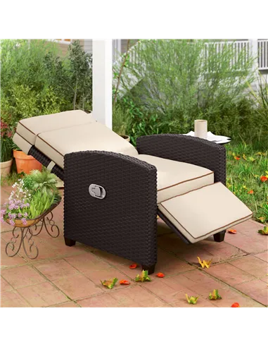 Outsunny 145° Reclining Rattan Armchair, with Footrest - Brown/Khaki
