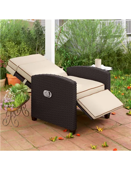 Outsunny 145° Reclining Rattan Armchair, with Footrest - Brown/Khaki