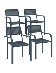 Outsunny Garden Chairs Set of 4, Stackable Rattan Effect Dining Chairs with Armrest, Weather Resistant and Lightweight Outdoor F
