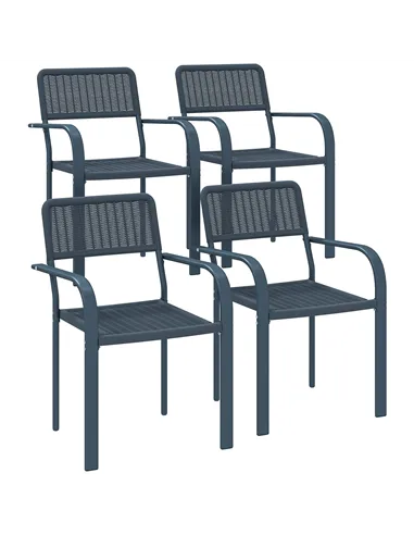 Outsunny Garden Chairs Set of 4, Stackable Rattan Effect Dining Chairs with Armrest, Weather Resistant and Lightweight Outdoor F
