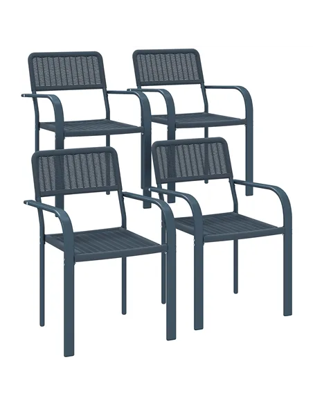 Outsunny Garden Chairs Set of 4, Stackable Rattan Effect Dining Chairs with Armrest, Weather Resistant and Lightweight Outdoor F