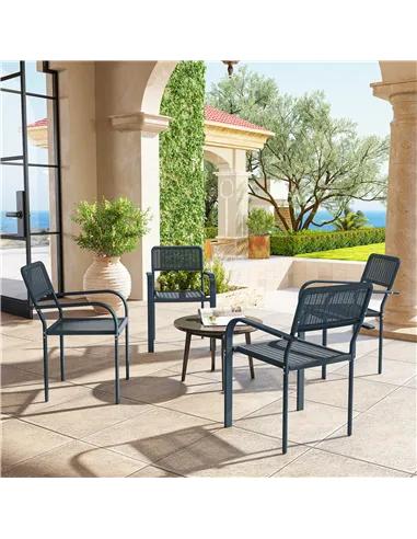 Outsunny Garden Chairs Set of 4, Stackable Rattan Effect Dining Chairs with Armrest, Weather Resistant and Lightweight Outdoor F