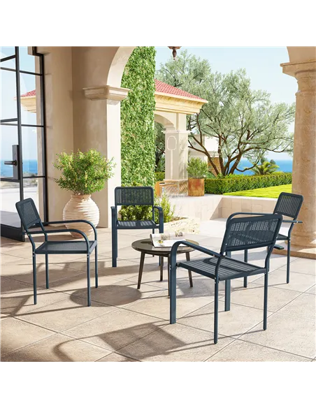 Outsunny Garden Chairs Set of 4, Stackable Rattan Effect Dining Chairs with Armrest, Weather Resistant and Lightweight Outdoor F