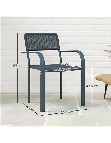 Outsunny Garden Chairs Set of 4, Stackable Rattan Effect Dining Chairs with Armrest, Weather Resistant and Lightweight Outdoor F