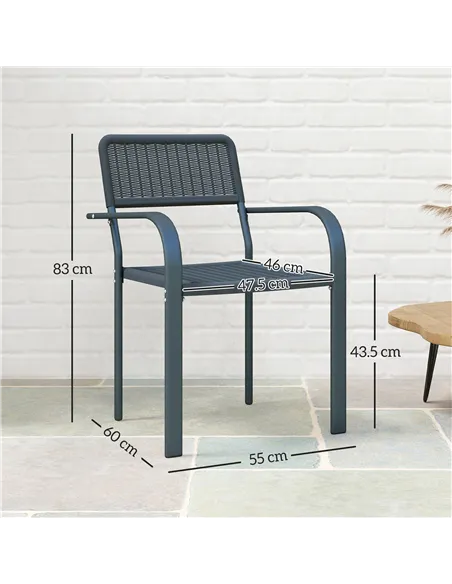 Outsunny Garden Chairs Set of 4, Stackable Rattan Effect Dining Chairs with Armrest, Weather Resistant and Lightweight Outdoor F