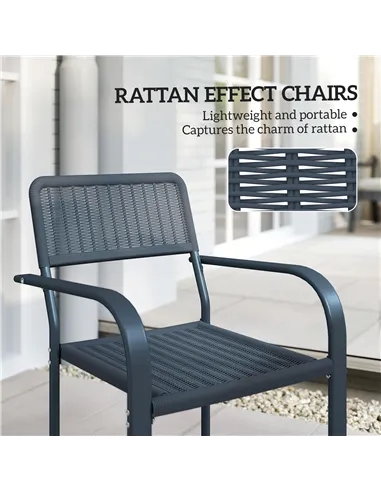 Outsunny Garden Chairs Set of 4, Stackable Rattan Effect Dining Chairs with Armrest, Weather Resistant and Lightweight Outdoor F