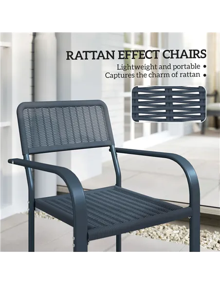 Outsunny Garden Chairs Set of 4, Stackable Rattan Effect Dining Chairs with Armrest, Weather Resistant and Lightweight Outdoor F