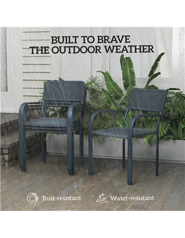 Outsunny Garden Chairs Set of 4, Stackable Rattan Effect Dining Chairs with Armrest, Weather Resistant and Lightweight Outdoor F