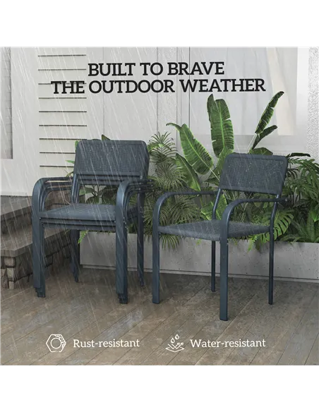 Outsunny Garden Chairs Set of 4, Stackable Rattan Effect Dining Chairs with Armrest, Weather Resistant and Lightweight Outdoor F