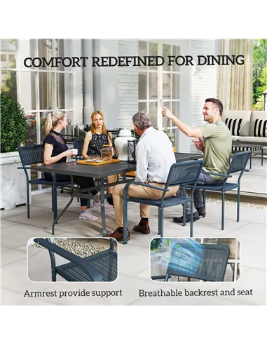 Outsunny Garden Chairs Set of 4, Stackable Rattan Effect Dining Chairs with Armrest, Weather Resistant and Lightweight Outdoor F