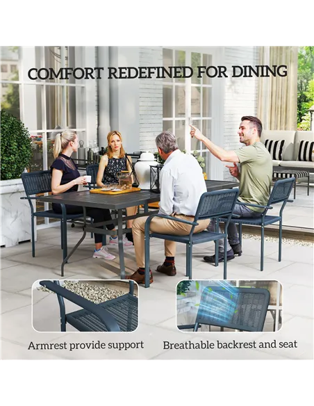 Outsunny Garden Chairs Set of 4, Stackable Rattan Effect Dining Chairs with Armrest, Weather Resistant and Lightweight Outdoor F