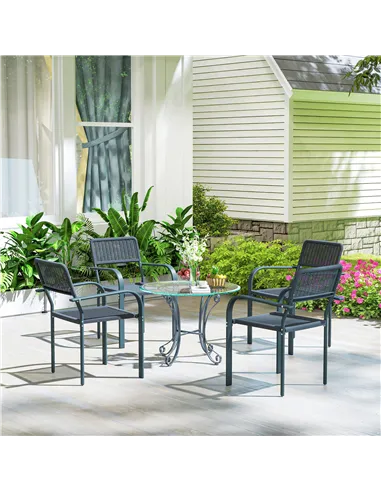 Outsunny Garden Chairs Set of 4, Stackable Rattan Effect Dining Chairs with Armrest, Weather Resistant and Lightweight Outdoor F
