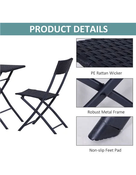 Outsunny 2-Seater Rattan Furniture Set-Black