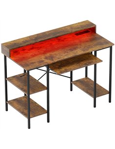 HOMCOM Computer Desk with LED Lights and Power Outlets, 120 x 55 cm Gaming Desk with Monitor Stand, Sliding Keyboard Tray and St