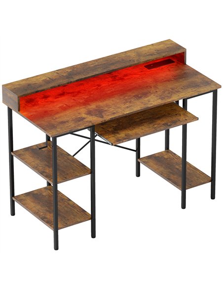 HOMCOM Computer Desk with LED Lights and Power Outlets, 120 x 55 cm Gaming Desk with Monitor Stand, Sliding Keyboard Tray and St