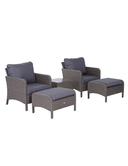 Outsunny 2-Seater Rattan Furniture Set, Steel Frame-Grey