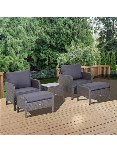 Outsunny 2-Seater Rattan Furniture Set, Steel Frame-Grey