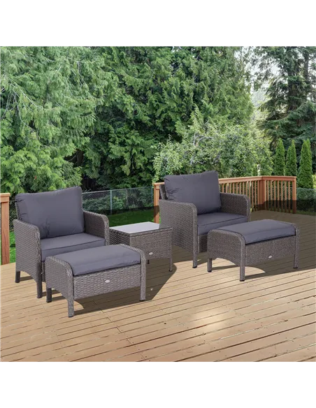 Outsunny 2-Seater Rattan Furniture Set, Steel Frame-Grey