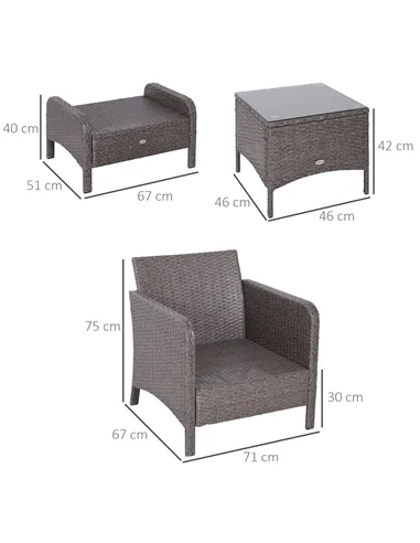 Outsunny 2-Seater Rattan Furniture Set, Steel Frame-Grey