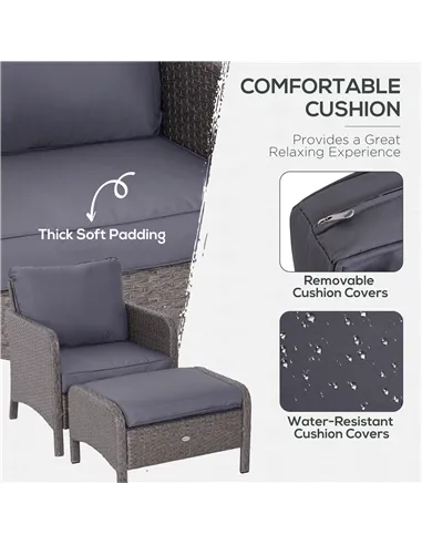 Outsunny 2-Seater Rattan Furniture Set, Steel Frame-Grey