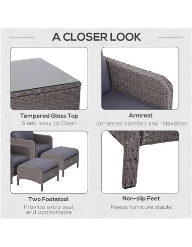 Outsunny 2-Seater Rattan Furniture Set, Steel Frame-Grey