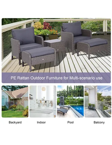 Outsunny 2-Seater Rattan Furniture Set, Steel Frame-Grey