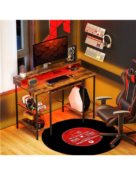 HOMCOM Computer Desk with LED Lights and Power Outlets, 120 x 55 cm Gaming Desk with Monitor Stand, Sliding Keyboard Tray and St
