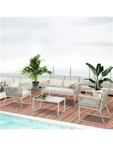 Outsunny 4 Pieces Rattan Garden Furniture Set - Grey