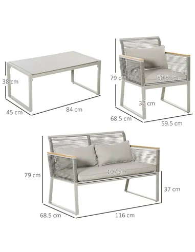 Outsunny 4 Pieces Rattan Garden Furniture Set - Grey