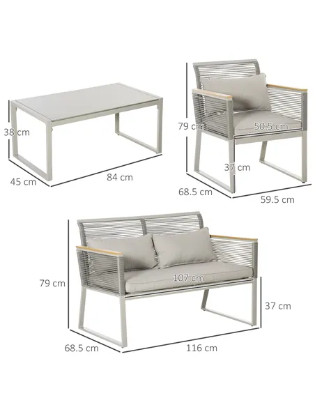 Outsunny 4 Pieces Rattan Garden Furniture Set - Grey