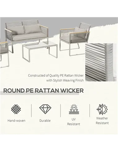 Outsunny 4 Pieces Rattan Garden Furniture Set - Grey
