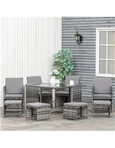 Outsunny 8-Seater Rattan Furniture Set Wicker Weave Patio Dining Table Seat 2