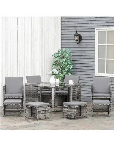 Outsunny 8-Seater Rattan Furniture Set Wicker Weave Patio Dining Table Seat