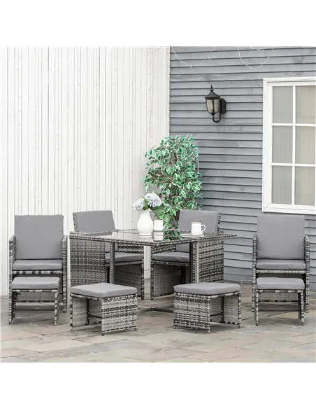 Outsunny 8-Seater Rattan Furniture Set Wicker Weave Patio Dining Table Seat